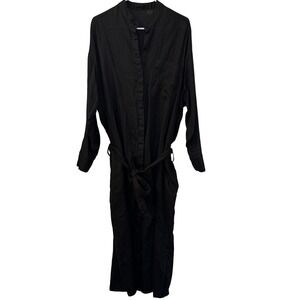 BAHHGOOSE Black 100% Linen Shirt Dress One Size Handmade Bali Belted Midi Robe